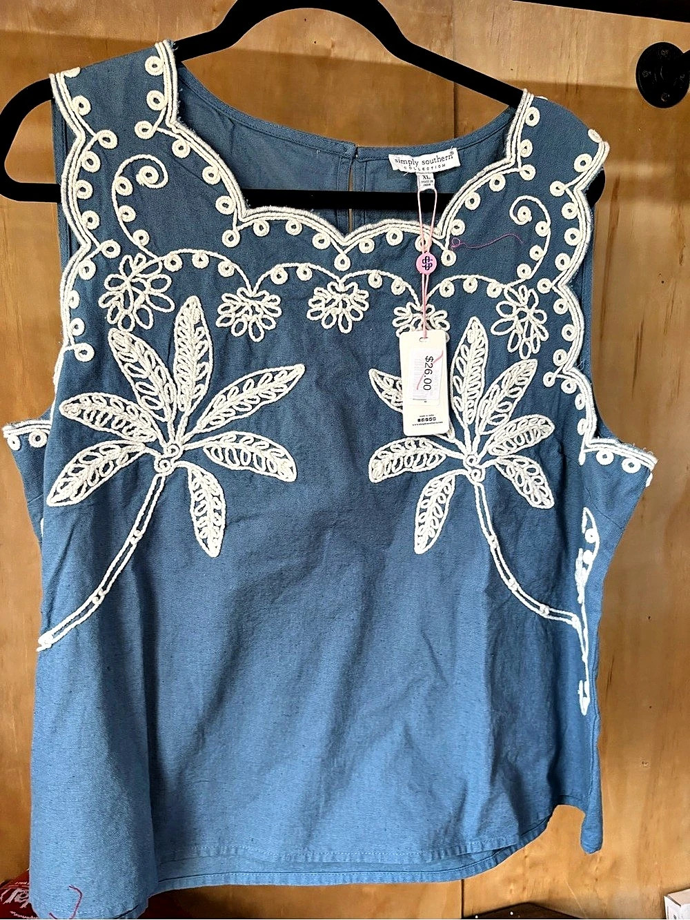 NWT Embroidered Tank Top in Blue & White Size XL